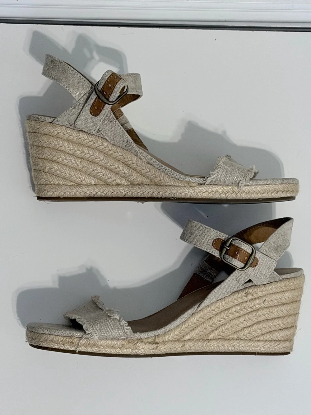Lucky Brand Linen Espadrille Wedge Sandals | 9 | Ankle Strap Jute Heel
